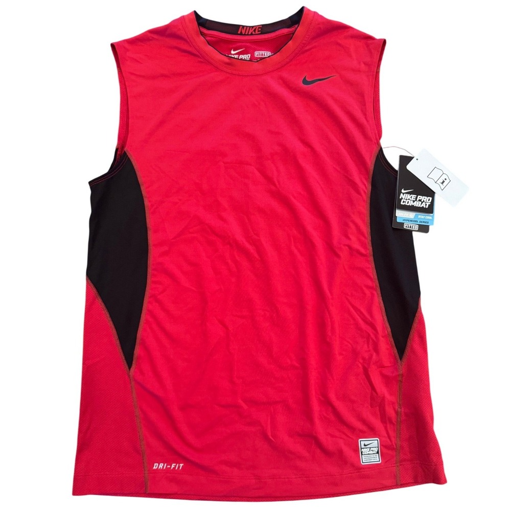 Nike Pro Combat Hypercool Sleeveless Training Shirt Red Black 324299-648 Mens M